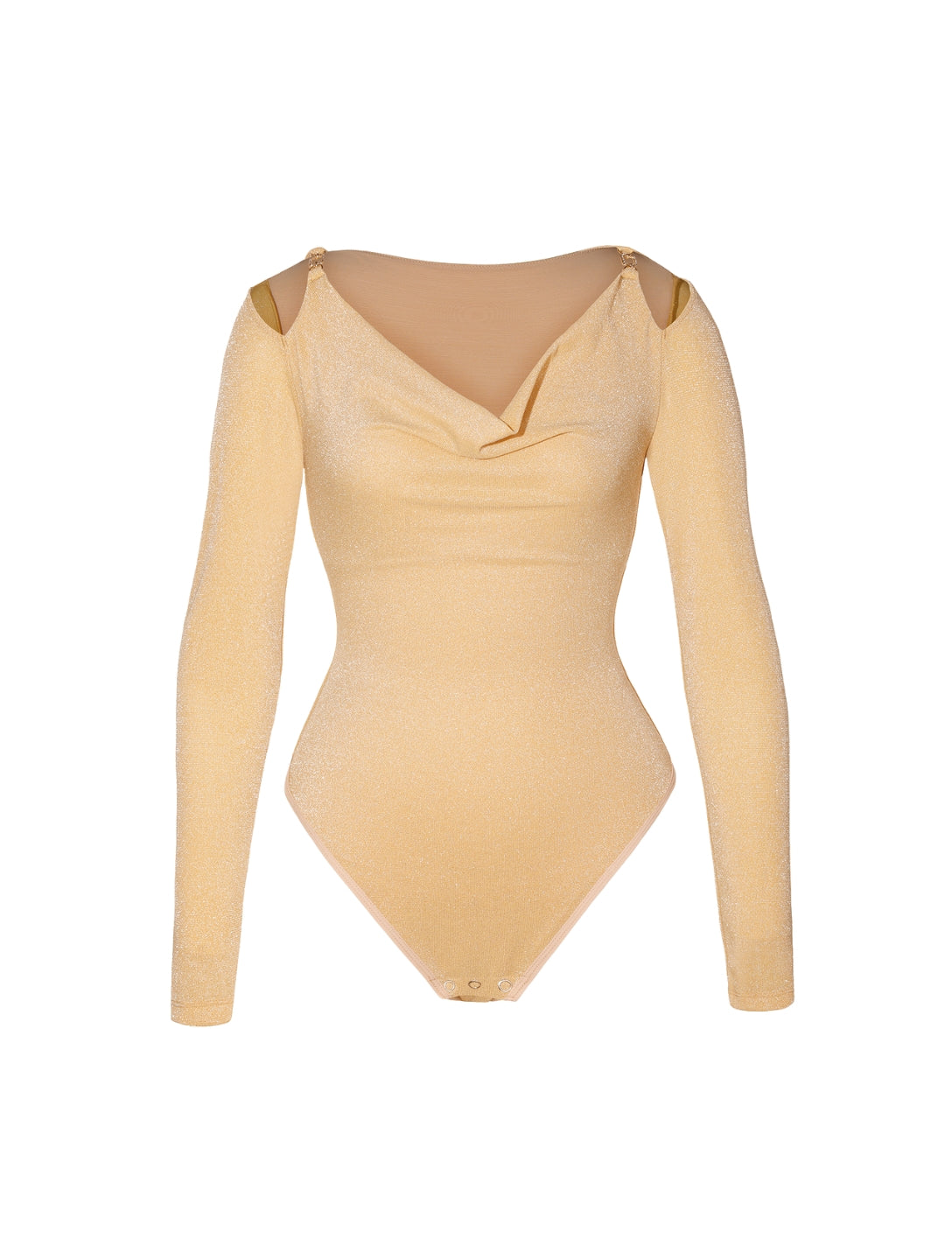 Glitter Long Sleeve Thong Bodysuit - HeyShape