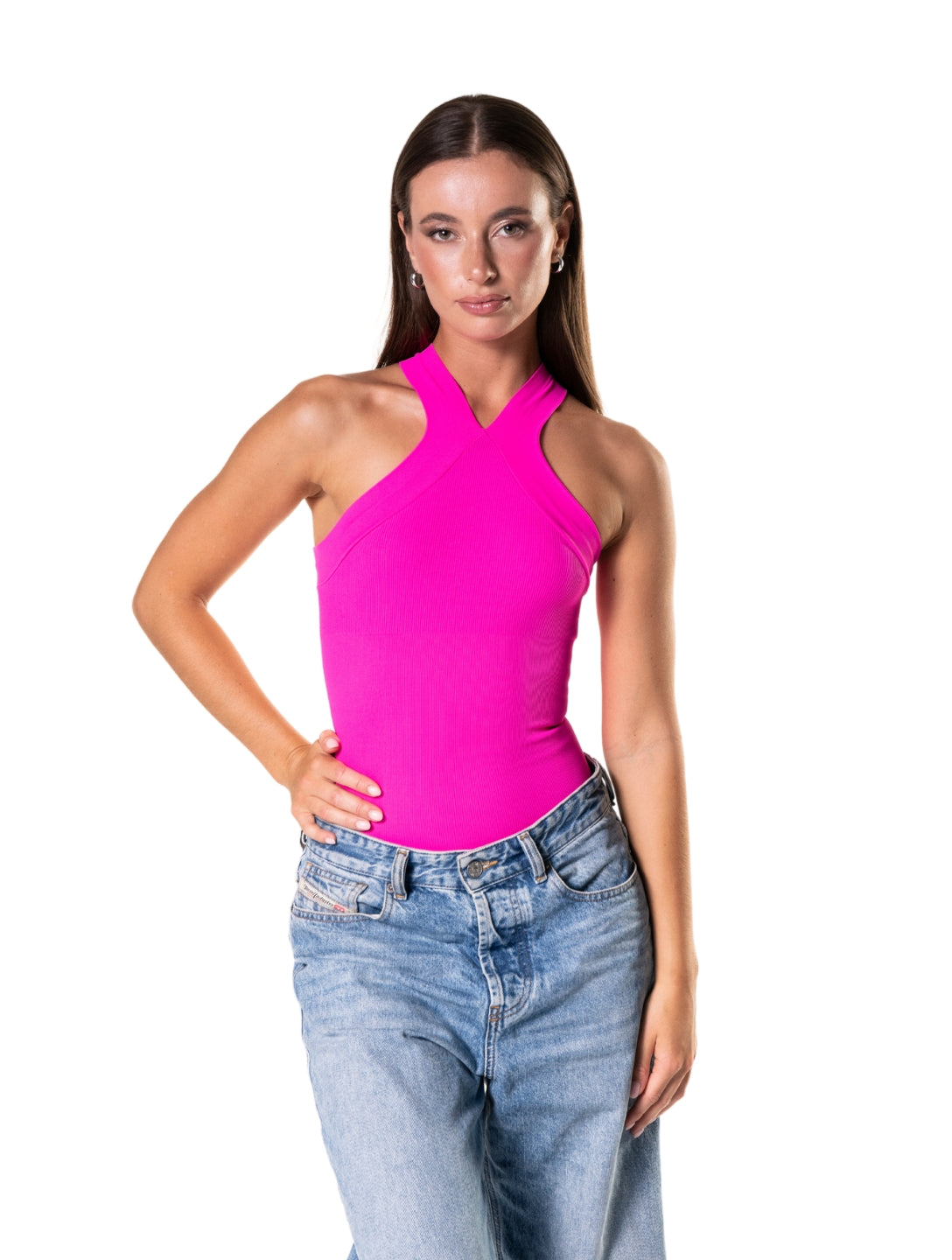 Crossover Halter Shapewear Bodysuit - HeyShape