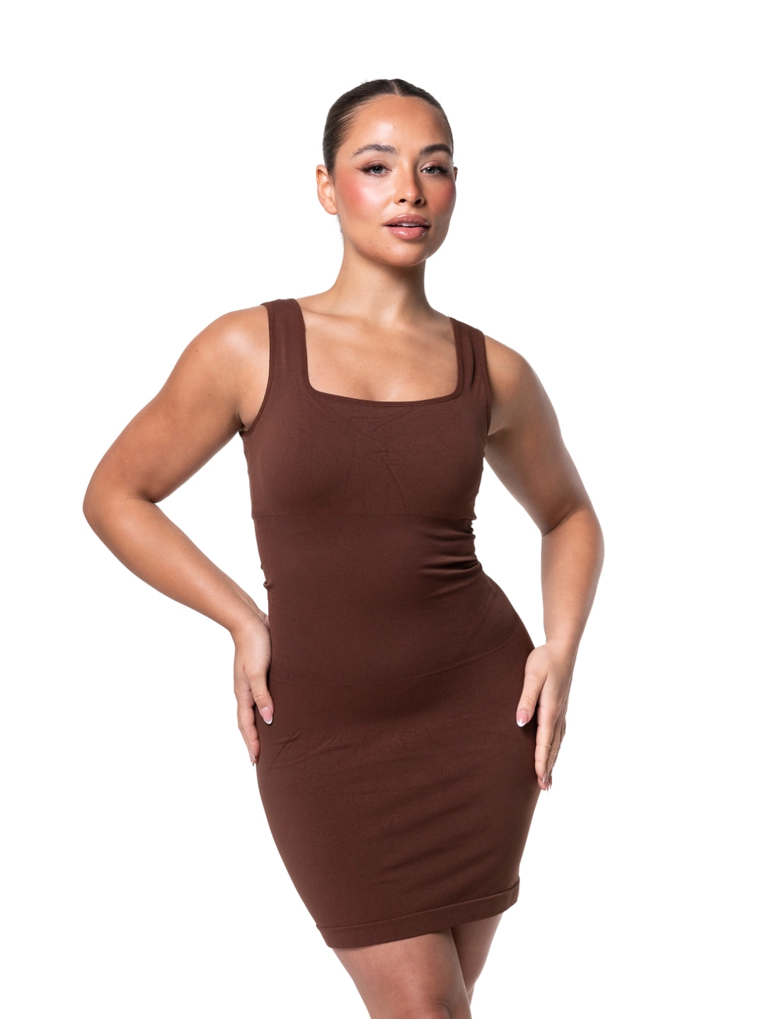 Square-Neck Seamless Mini Dress - HeyShape