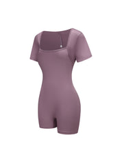 Square Neck Short Sleeve Jumpsuit - HeyShape