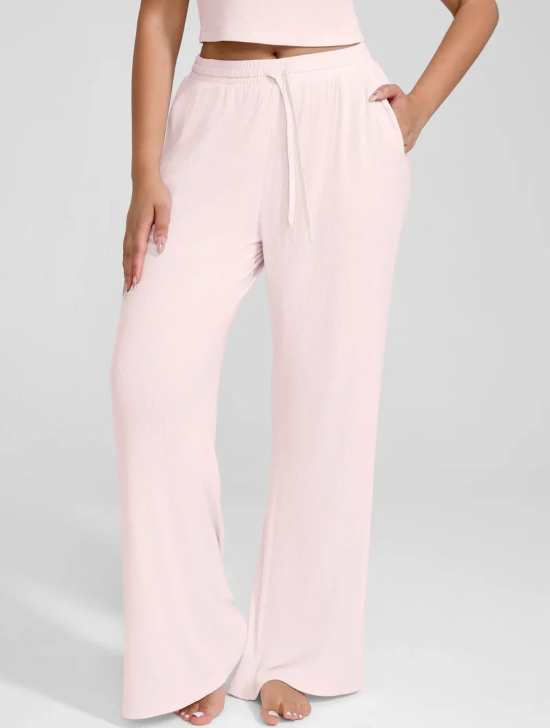 Wide Leg Ribbed Lounge Pants - HeyShape