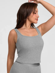 Square Neck Ribbed Tank - HeyShape