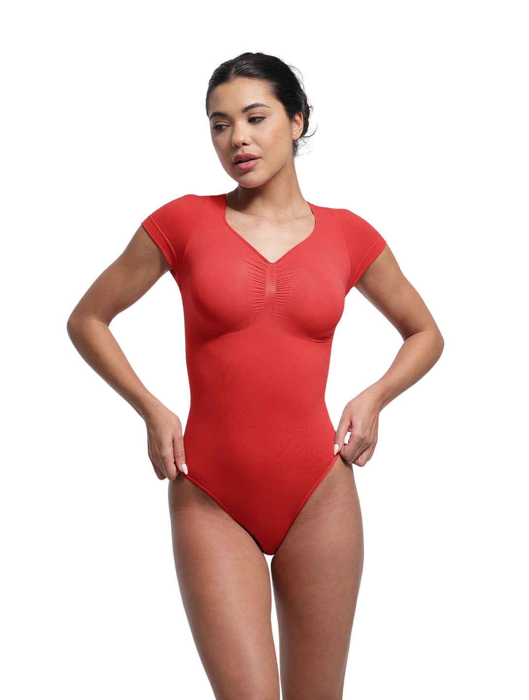 V-Neck Sculpting Tee Bodysuit - HeyShape