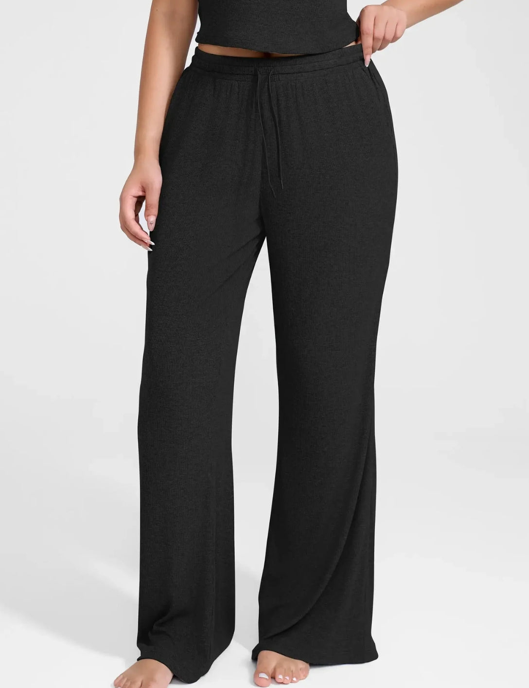 Wide Leg Ribbed Lounge Pants - HeyShape