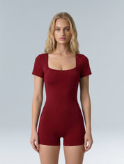 Square Neck Short Sleeve Jumpsuit - HeyShape