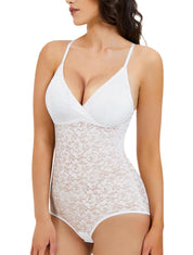 Sheer Laced V-neck Bodysuit - HeyShape
