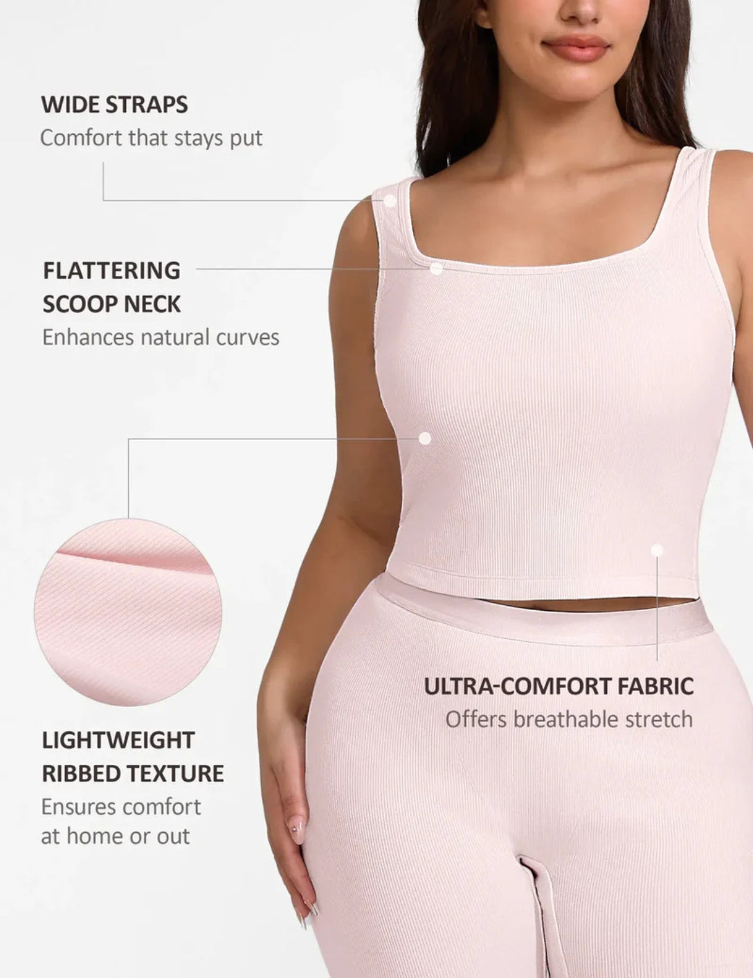 Square Neck Ribbed Tank - HeyShape