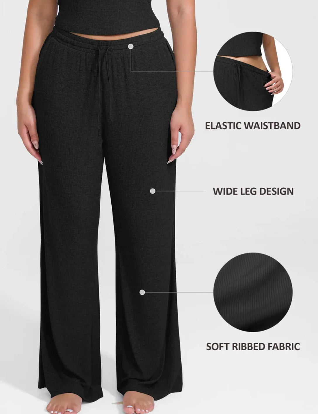 Wide Leg Ribbed Lounge Pants - HeyShape