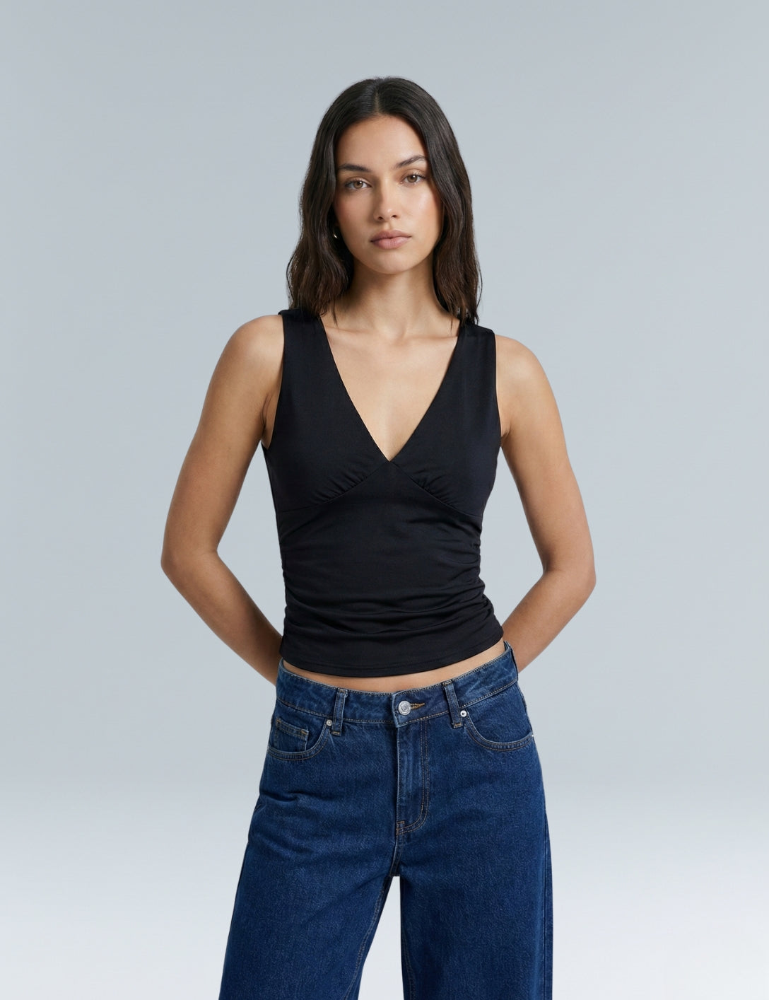 V-Neck Ruched Top - HeyShape