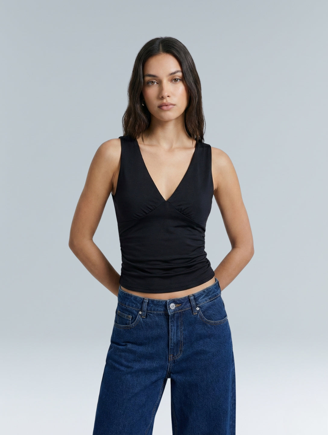 V-Neck Ruched Top - HeyShape