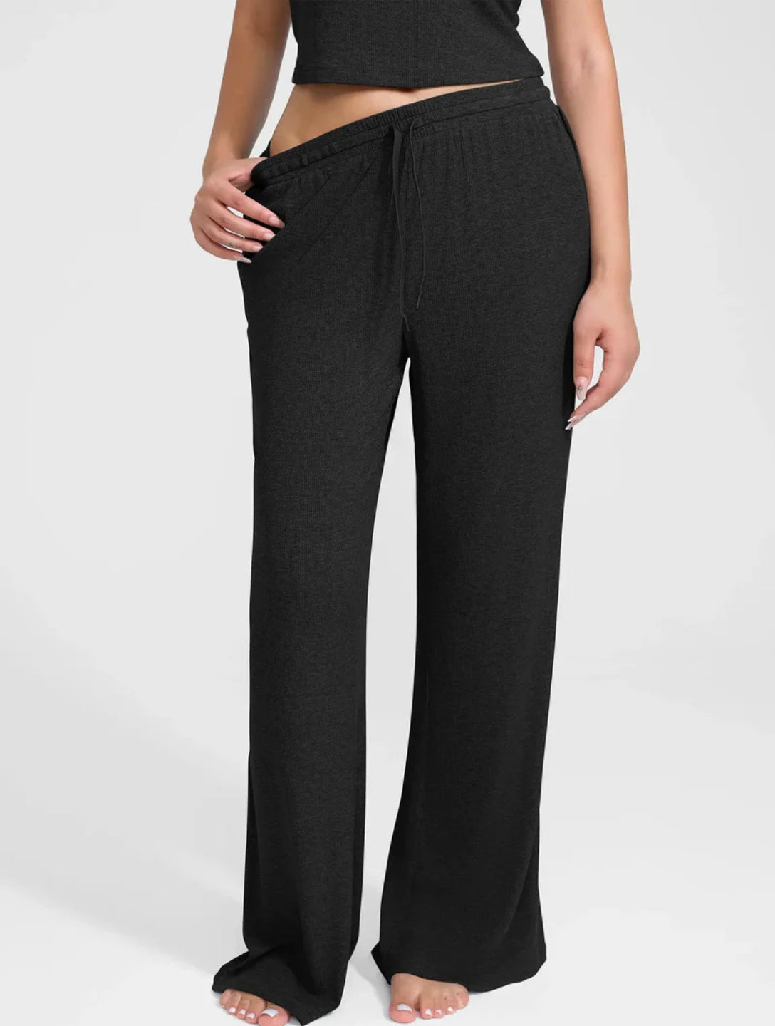 Wide Leg Ribbed Lounge Pants - HeyShape