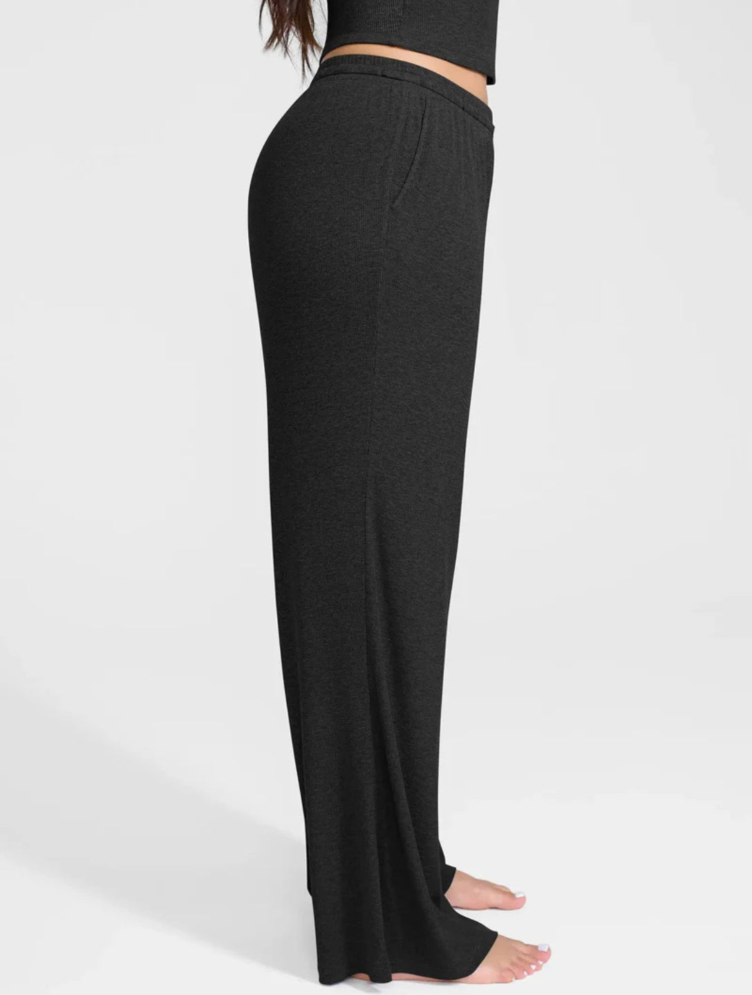Wide Leg Ribbed Lounge Pants - HeyShape