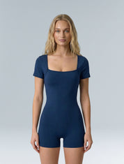 Square Neck Short Sleeve Jumpsuit - HeyShape