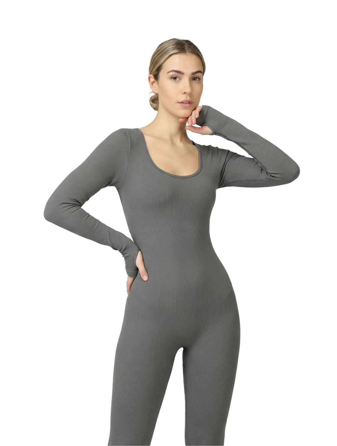 Ribbed Square Neck Jumpsuit - HeyShape