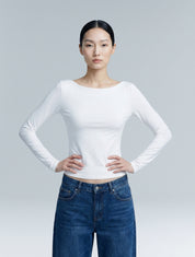 Boat Neck Long Sleeve Top - HeyShape
