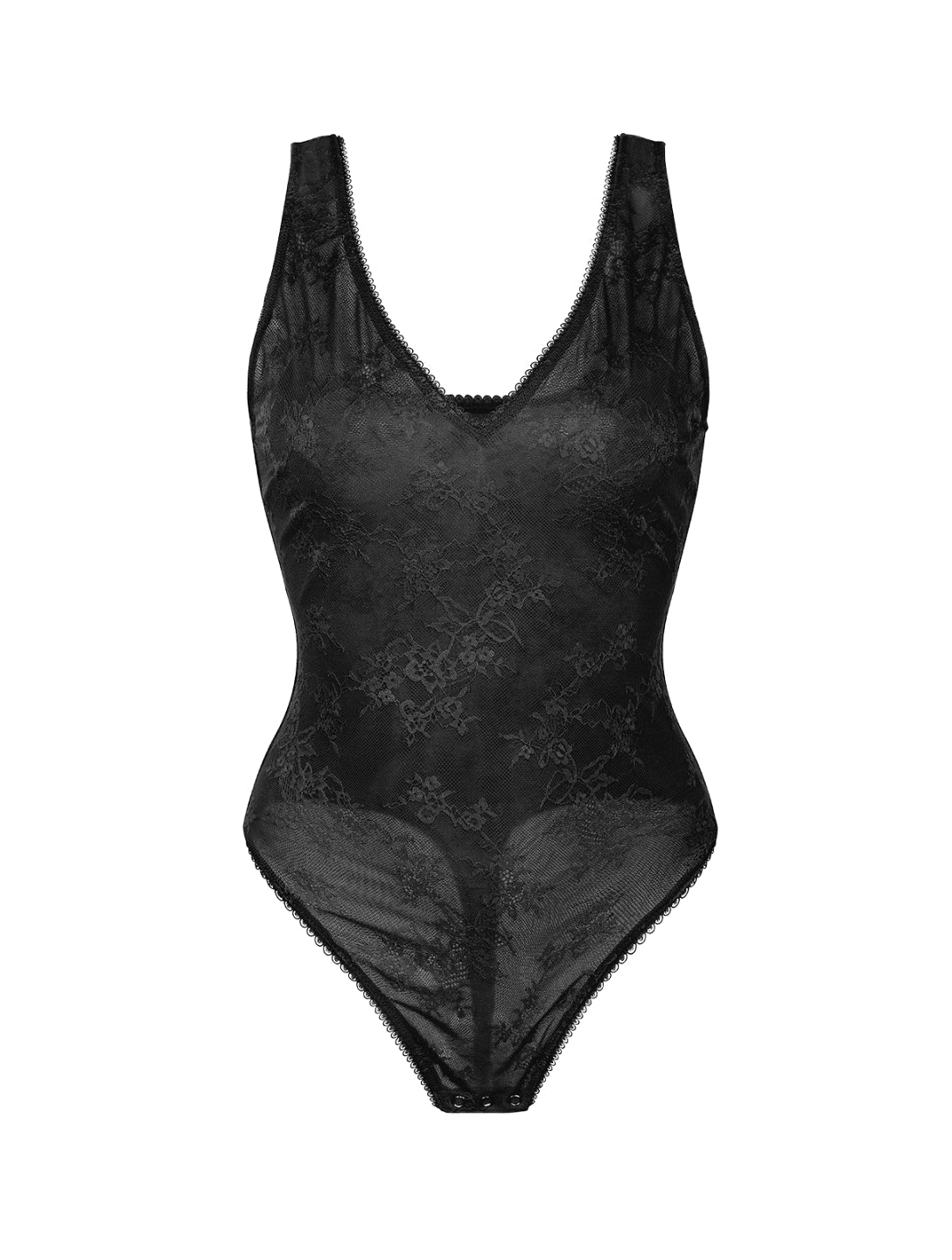 V-Neck Laced Thong Bodysuit - HeyShape
