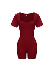 Square Neck Short Sleeve Jumpsuit - HeyShape