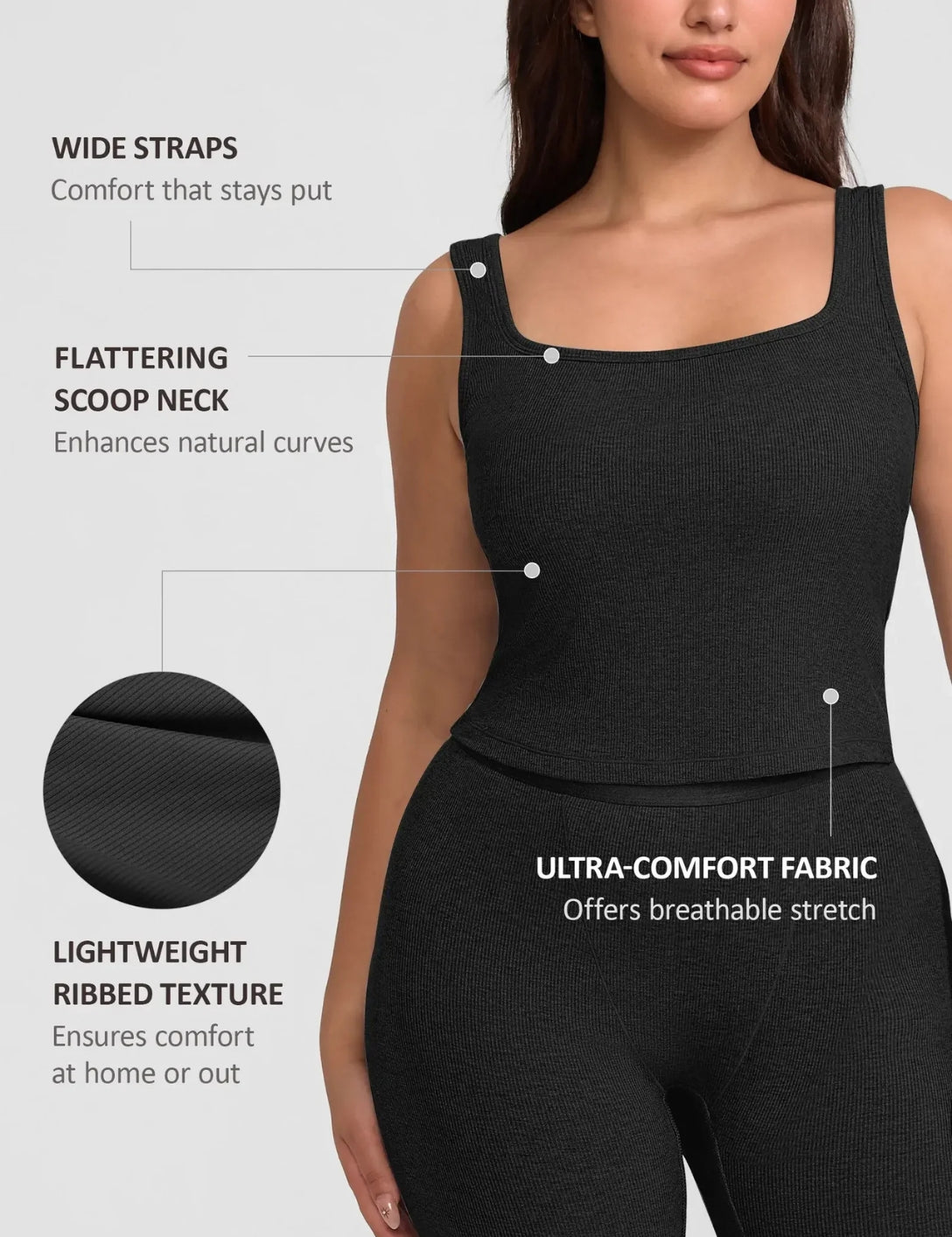 Square Neck Ribbed Tank - HeyShape