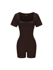 Square Neck Short Sleeve Jumpsuit - HeyShape