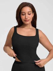 Square Neck Ribbed Tank - HeyShape
