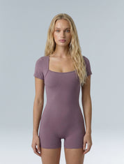 Square Neck Short Sleeve Jumpsuit - HeyShape