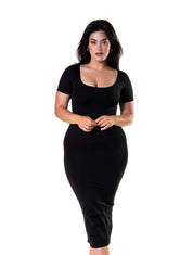 Bodycon Shapewear Midi Slit Dress with Short Sleeves - HeyShape