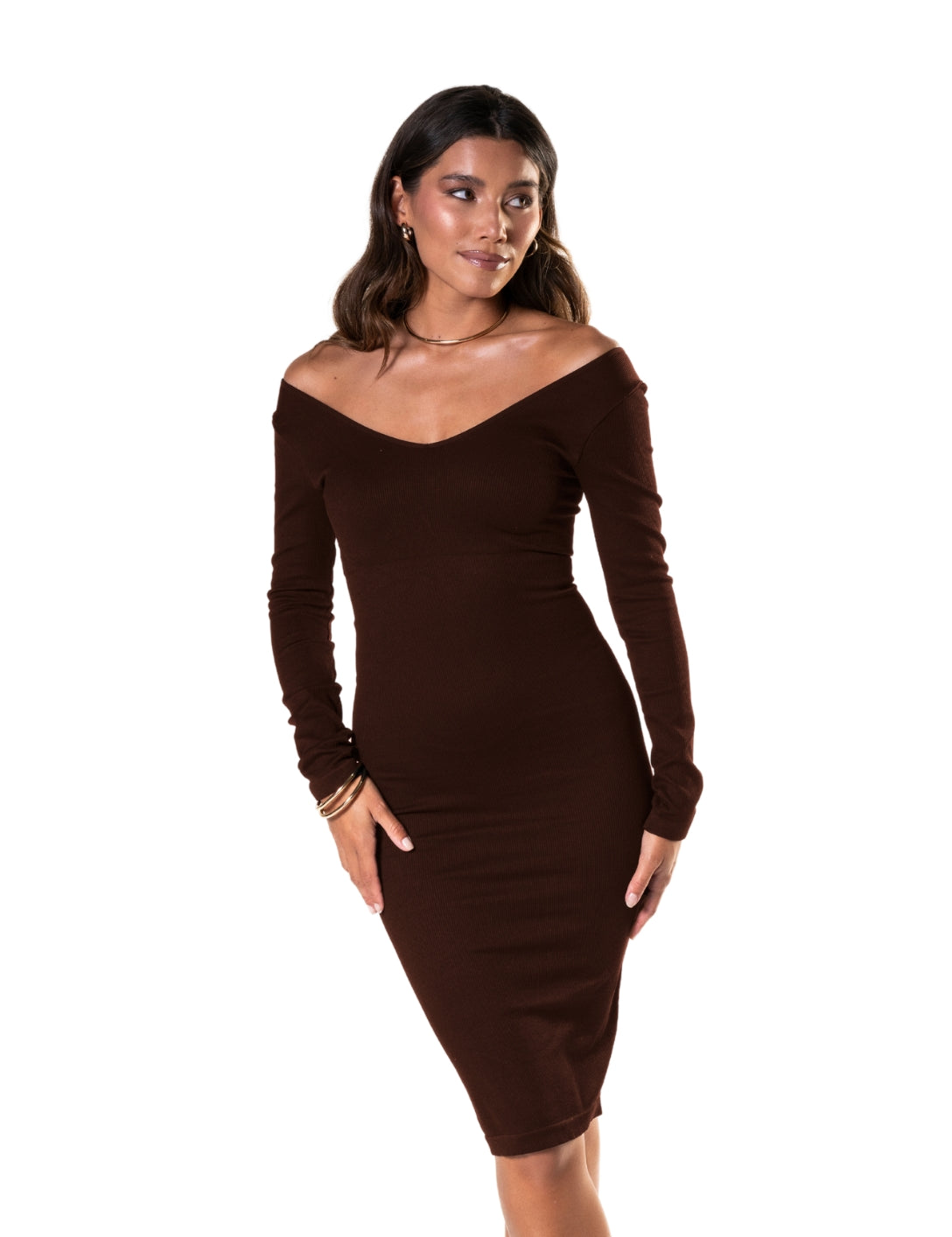 V-Neck Long Sleeve Dress - HeyShape